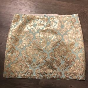 J.Crew Mint and Gold Brocade Mini Skirt